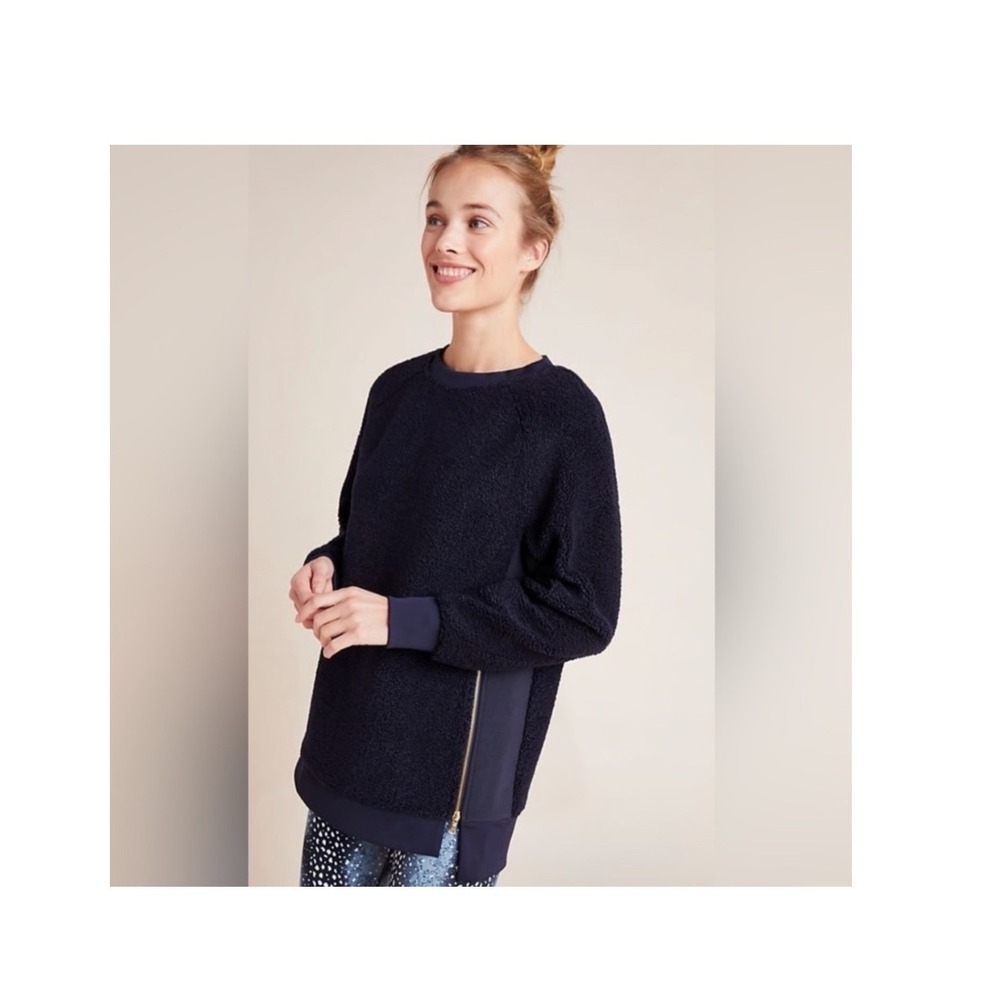 Varley Navy Black Sherpa Fleece Sweatshirt Gold Side Zip Pullover Womens Small